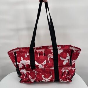 Thirty One Christmas holiday red white moose bag